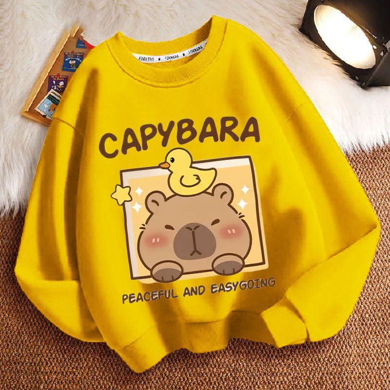 Dívčí módní kreslená mikina s kapybarou Jarní a podzimní dětský volný top s dlouhým rukávem a kulatým výstřihem