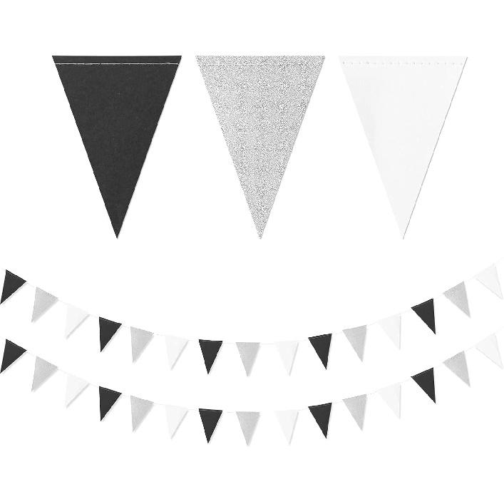 Navy-Blue White-Gold Party Decorations Banner - 2 Pack Men Birthday Graduation 2025 Glitter Sprinkles Paper Pennant Triangle Flags, Fathers Day