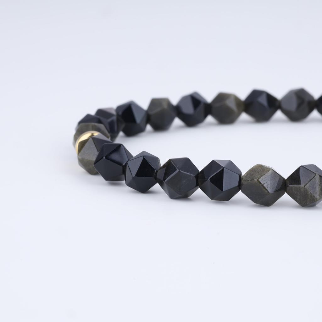 Koai 8mm Goldener Obsidian Wild Cut Kraftstein-Armband für Männer