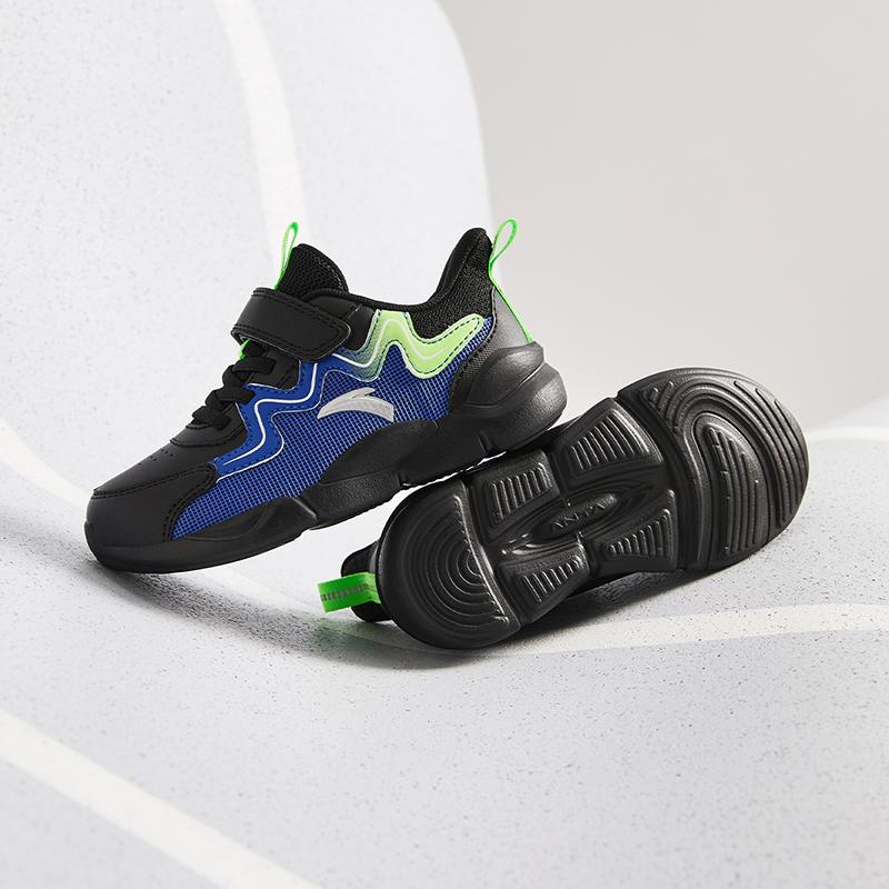 Anta Kids Synthetic Leather Fashion Versatile Lightweight Shock Absorbing Low Top Running Shoes Kids sneaker Black Blue Green A12449970N-2