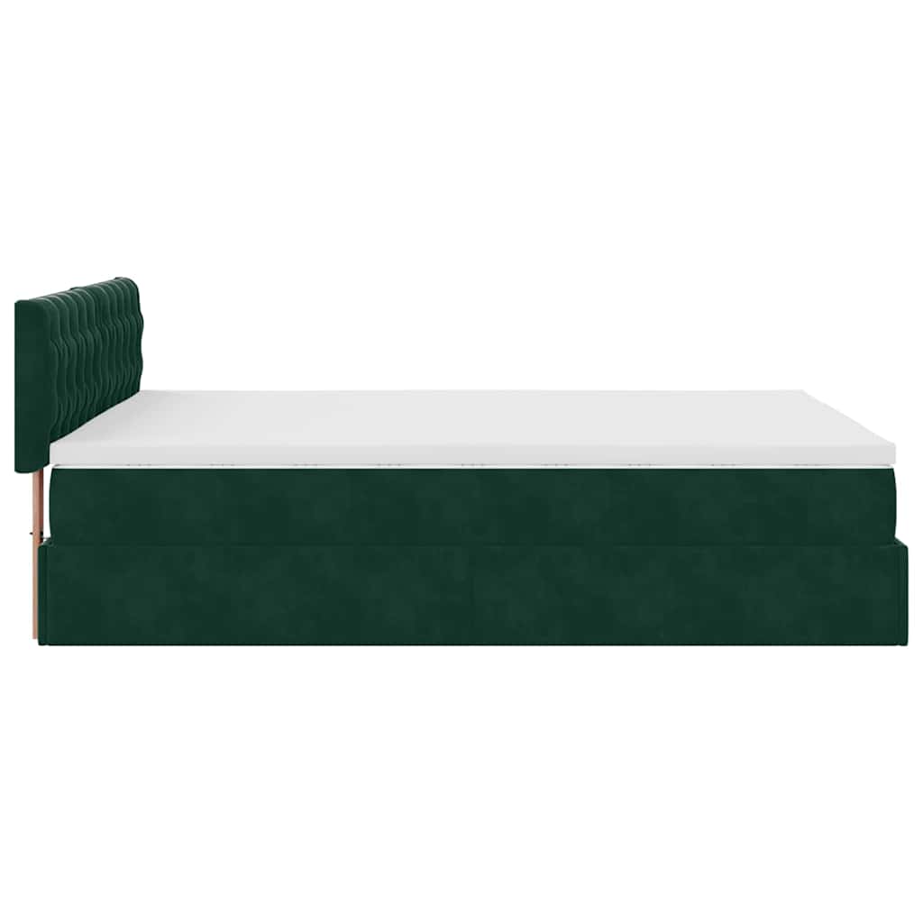 Ottoman Bed with Mattress & LEDs Dark Green 140x190 cm Velvet
