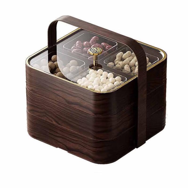 Chinese Style Wood Grain 3-Tier Snack Box