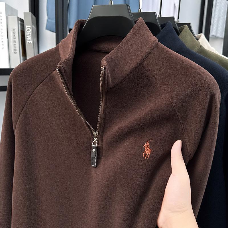 Herren Stickerei Wolle Plüsch Halbreißverschluss Hoodie - Verdicktes Herbst/Winter Basisschicht Oberteil