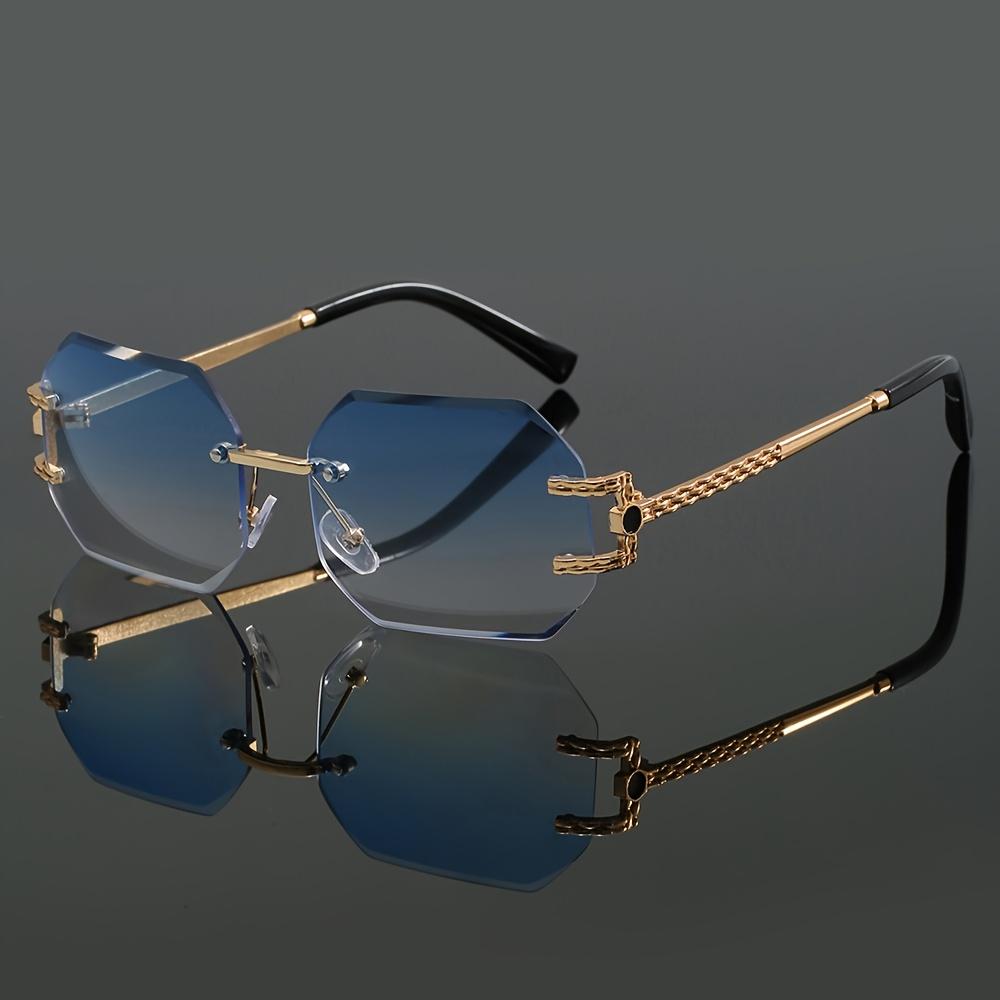 Frameless Edge-Cut Retro Metal Line-Sense Temple Sunglasses For Men and Women European and American Driving Sunglasses