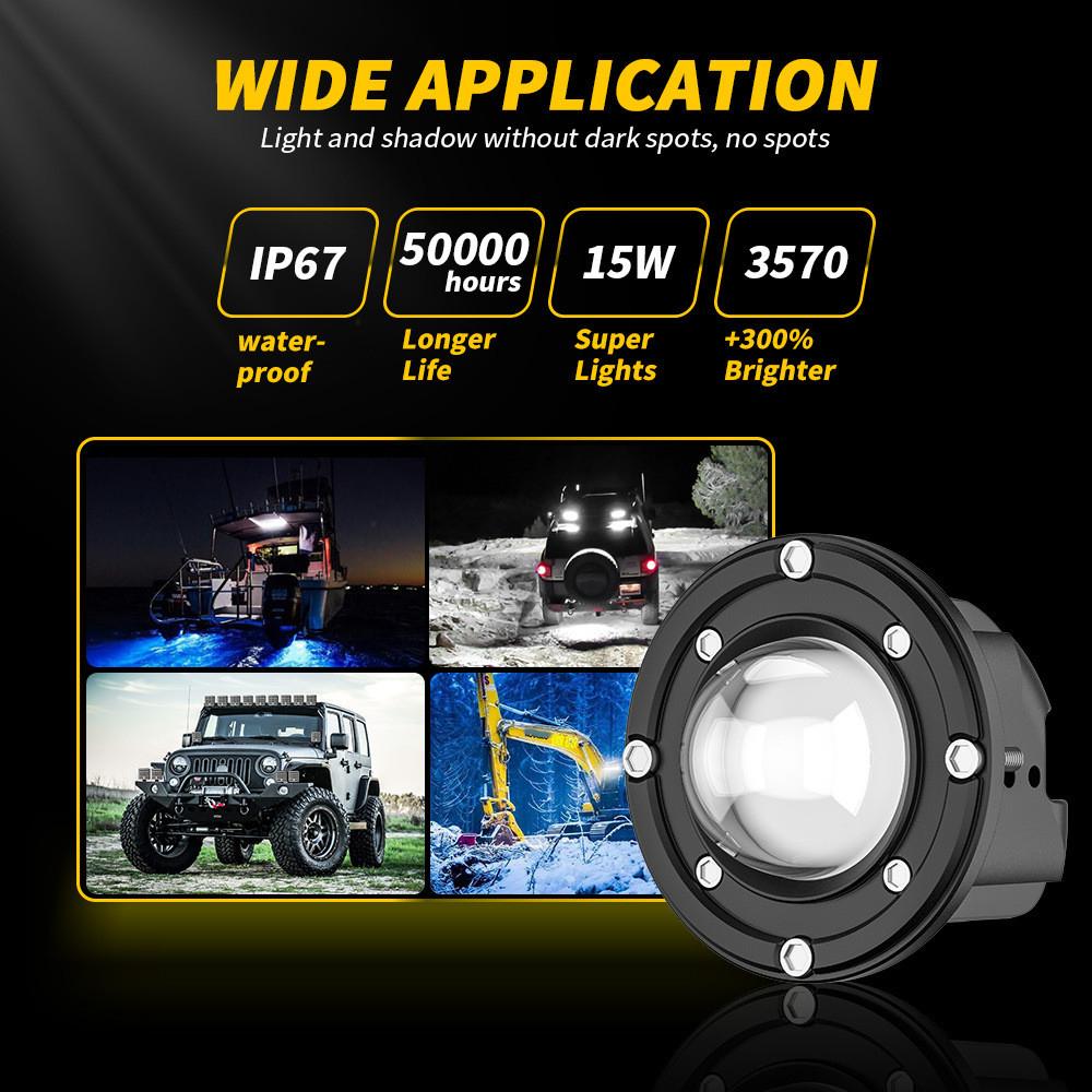 2Pc 3Inch 8D Lens Led Work Light Flush Fog Lights For Car Truck Off Road ATV SUV
