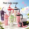 Cute Cartoon Insulated Tumbler with Handle & Straw