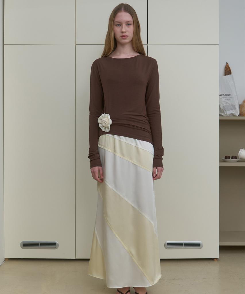 Majone Asym Stripe Skirt_White/Light Yellow