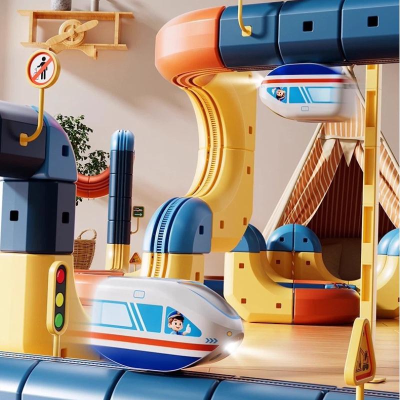 Puzzle Electromagnetic Track Construction Brick Collection Toy Anti Gravity Vehicle Railway Subway Car Montessori Children Xmas Present