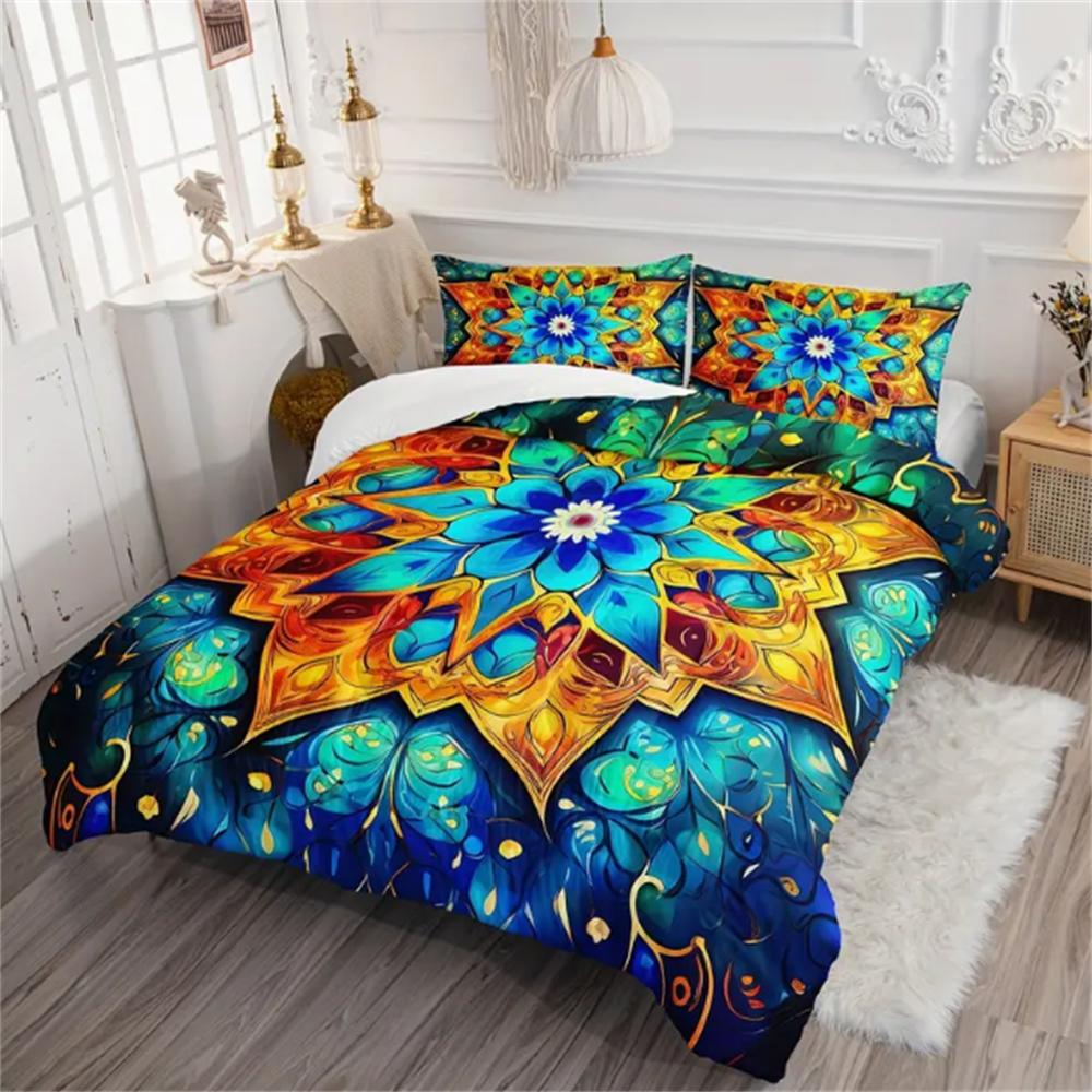 Flower Duvet Cover Set, Microfiber Colorful Flower Pattern Bedding Set In a Bag for Women, 1 Duvet Cover and 2 Pillowcases