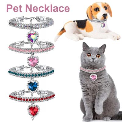 Pet Necklace Collar Love Water Drop Water Diamond Cat Collar Dog Neck Jewelry Exquisite Cute Cat Gem Alloy Material Pet Supplies