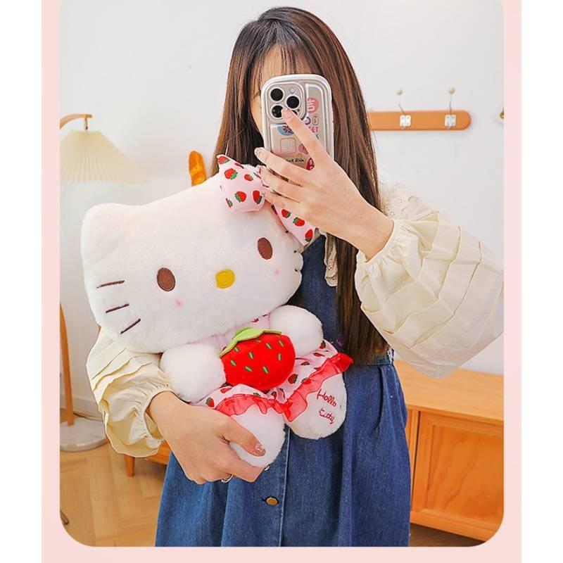 Cute Strawberry Kt Cat Plush Toy For Kids Girls Soft Stuffed Animal Pillow Gift