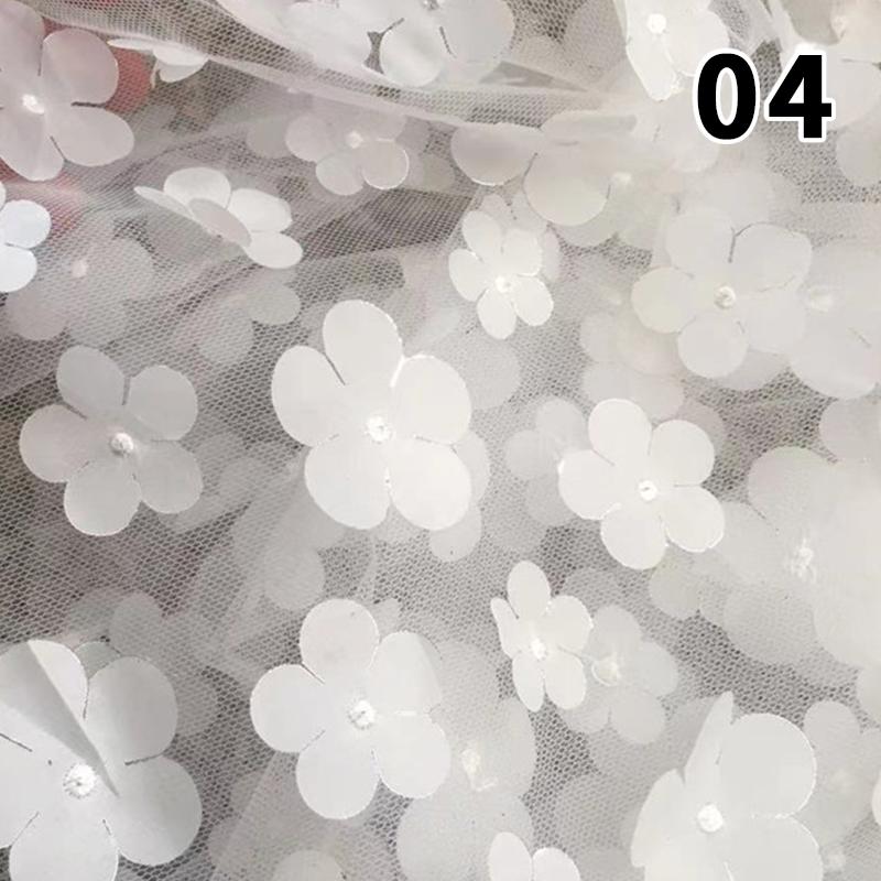 1 Yard DIY Handmade High Quality Lace Mesh Embroidery Sequin 3D Flower Tulle Fabric DIY Dress Bow Clothes Decor Crafts