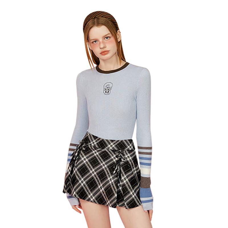 UNIFREE Women s Color-block Round Neck Knit Top S