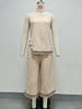 2026 Summer Women's Cotton Linen Two-Piece Set: Sleeveless Side Slit Top & Wide-Leg Cropped Pants
