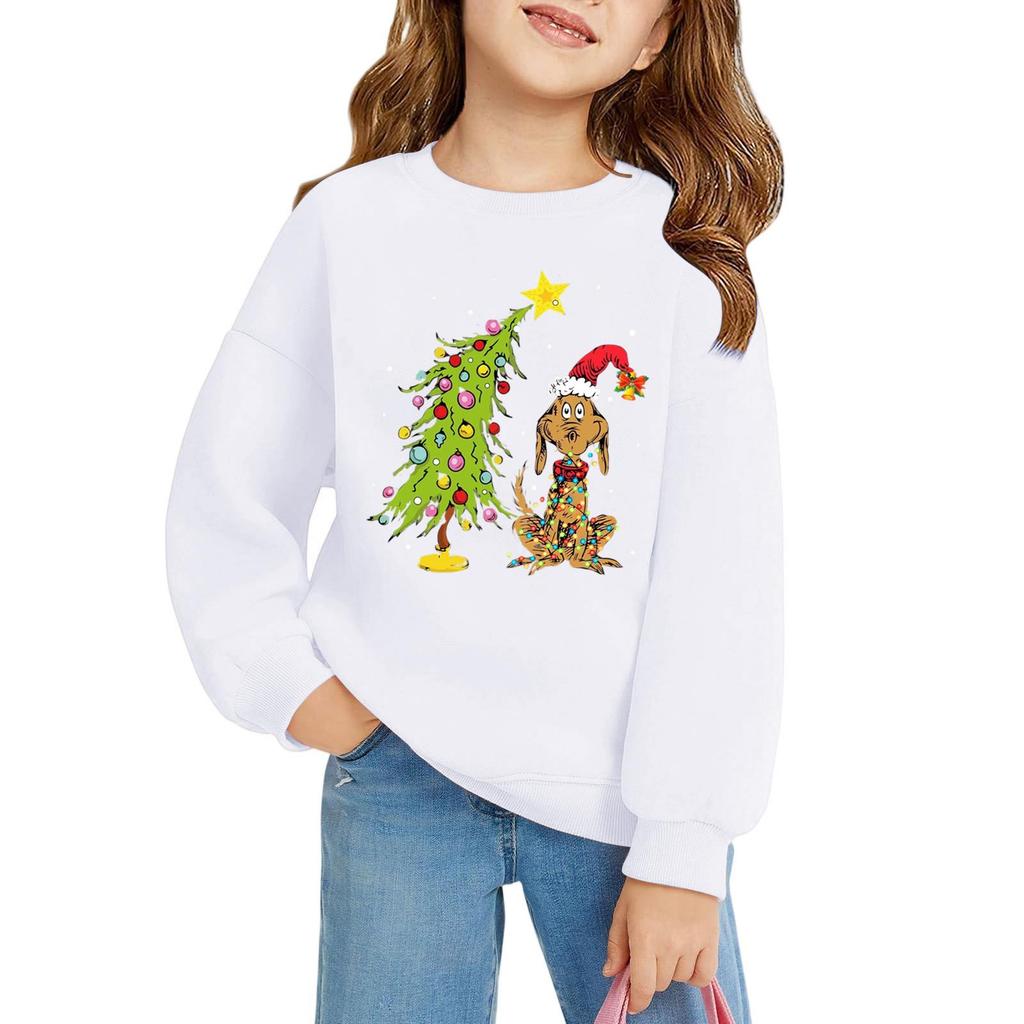 Pulovere de Crăciun pentru fete cu gât rotund pentru copii, topuri imprimate pentru bebeluși