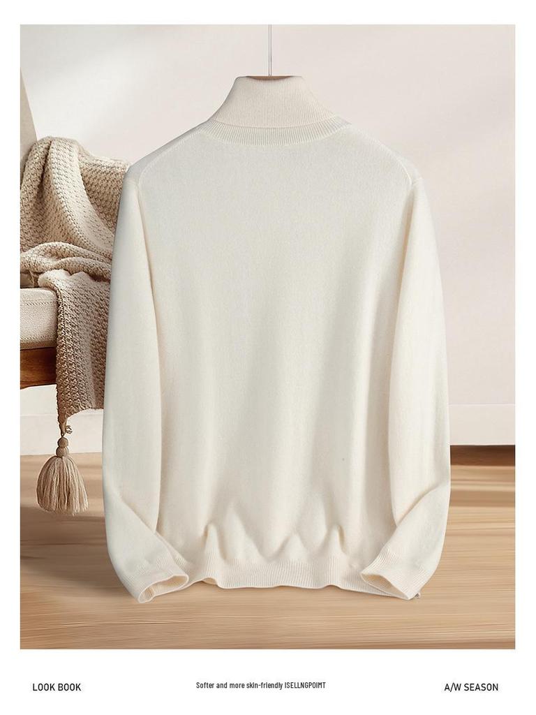 Men's 100% Pure Cashmere High-Neck Sweater - Autumn/Winter White Knit Base Layer