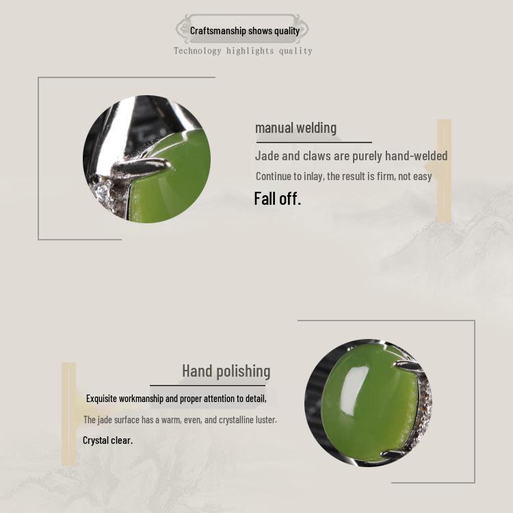 Hetian Jade & 925 Sterling Silver Pendant Necklace - New Chinese Retro Style