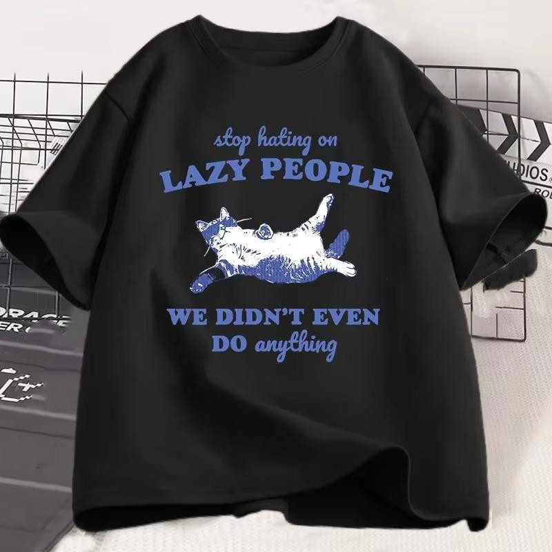 

Stop Hating on Lazy People Kitten Cat Women Vintage Animal Sayings Funny Printed T Shirt Trendy Summer Clothes S