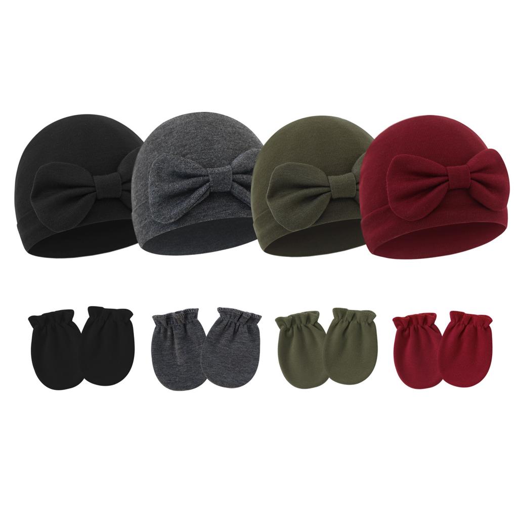 2025 Baby Bonnet Newborns Fetal Cap Fashionable Brimless Hat Trendy Headgear with Anti-grab Mittens Soft Gloves