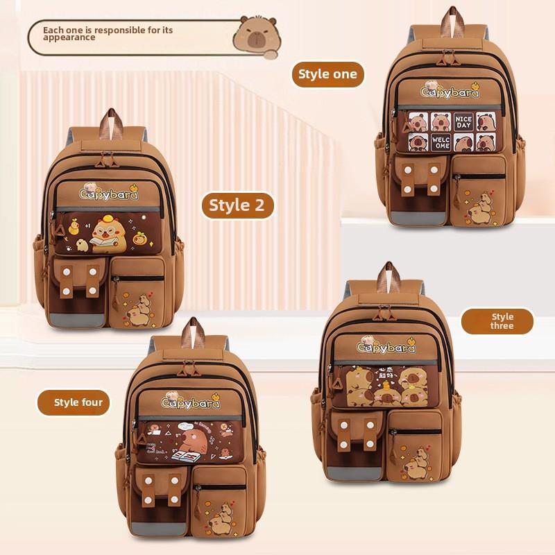Nylon Childrens Backpack Featuring Capybara Cartoon Pattern Classroom Bag School