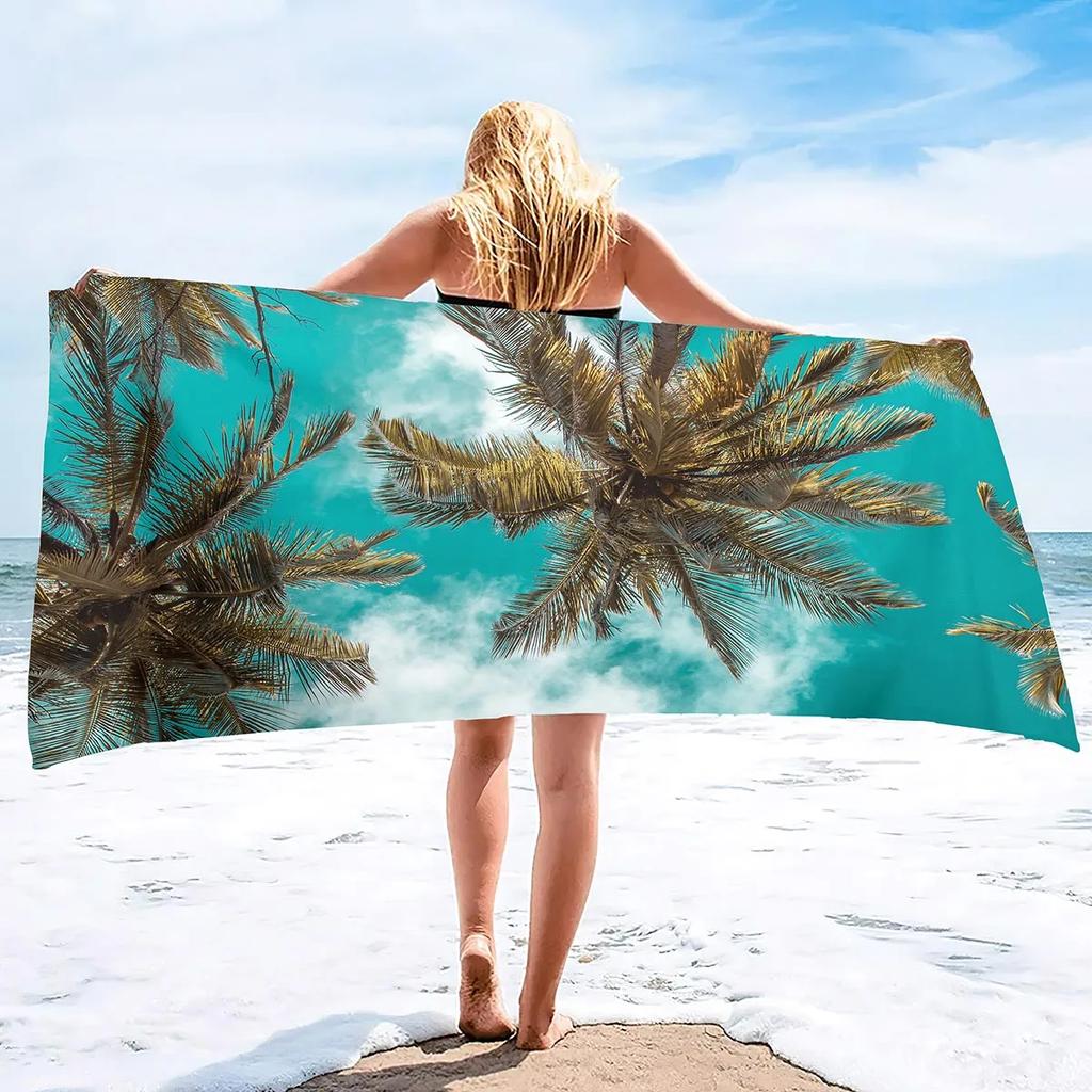 Beach Towel Palm Leaves Pattern Oversized Microfiber Tropical ,Thin Lightweight Pool Swim Tree Bath Shower