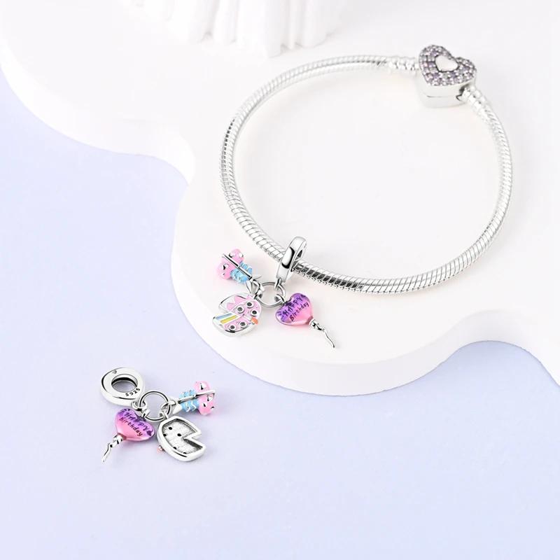 Original Charmscopper Birthday Cake Gift Balloon Pendants Fit Charms Platabracelets For Women Women Jewelry Making Diy