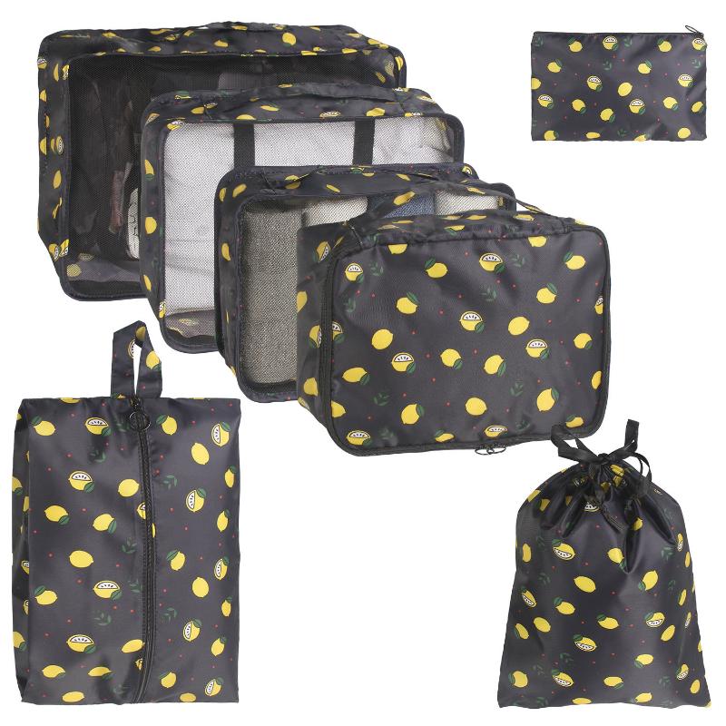 

Modern Simple Printed Travel Storage Bag Set 7 Pieces Waterproof Clothing Organizer Travel Accessories Storage Bags чорний