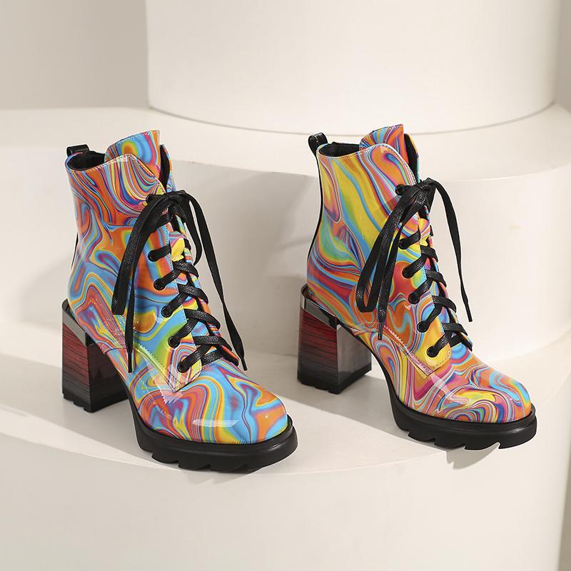 Korte damehøye hæler høst og vinter nye tykkhælede korte støvletter i britisk stil i stor størrelse