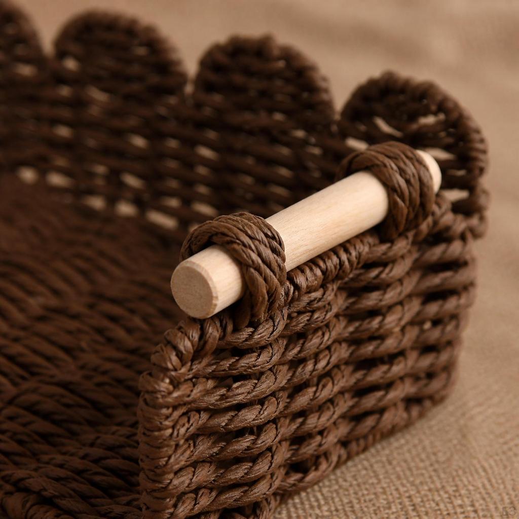Handmade Tabletop Storage Basket | OpenTop Design, Woven with Wooden Handles, for Desk