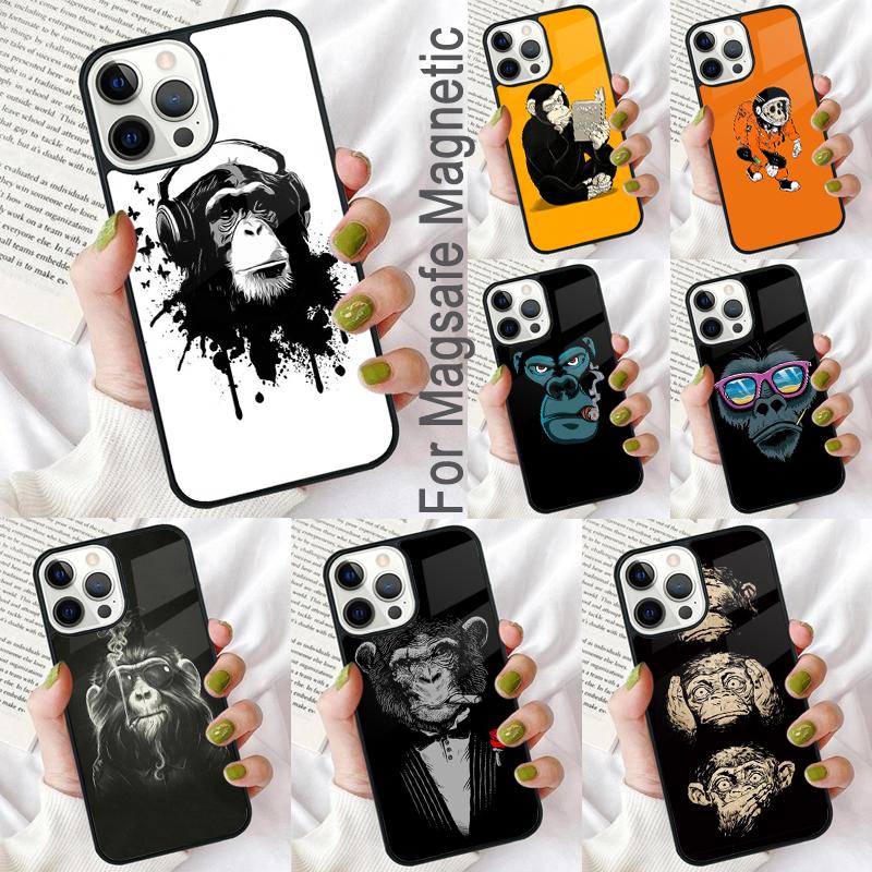 Cartoon Monkey Soft Phone Case for iPhone 17 Air 16e Pro Max 15 Pro 13 14 Plus 11 12 MagSafe Magnetic Coque