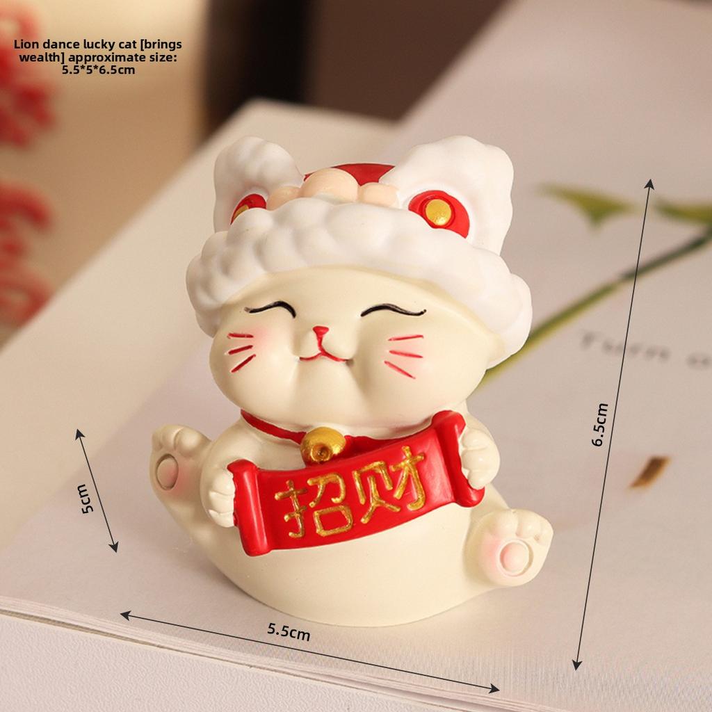 Xian Lion Money-Bringing Cat Small Decorative Piece Cute Creative Home Office Desk Vehicle Decoration Set
