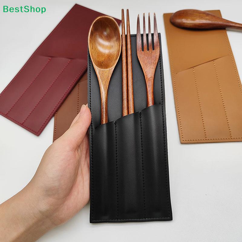 Simple PU Leather Cutlery Storage Bag Restaurant Fork Knife Utensil Bag Camping Chopsticks Barbecue Tool Storage Bag