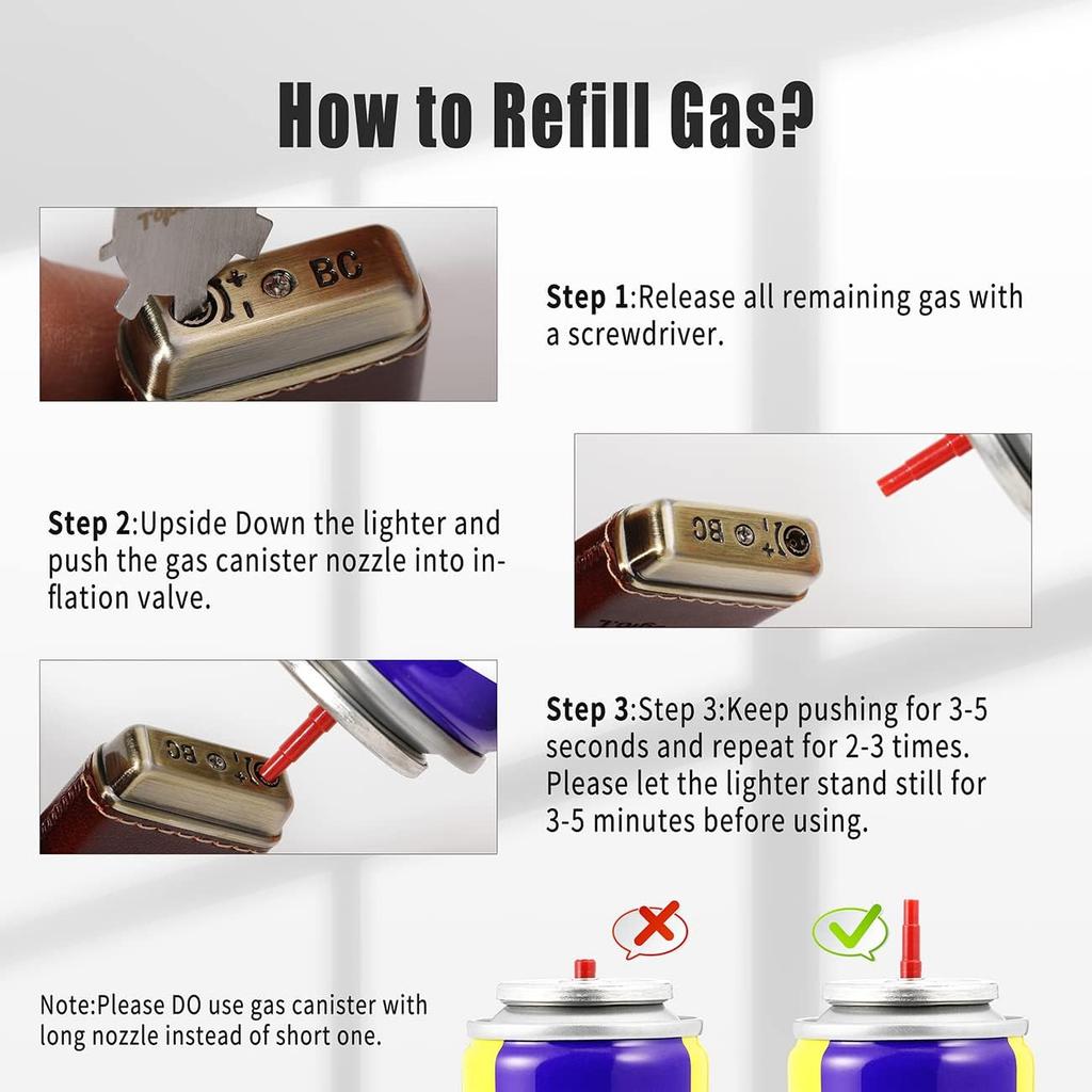 Ambrogio.L Pipe Lighter - Genuine Leather Adjustbale Soft Flame Refillable Butane Gas Lighter - Boxed Bronze Brushed