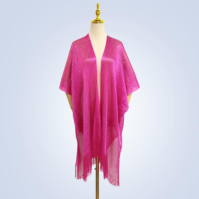 European & American Tassel Shawl: Sun Protection Bikini Beach Cover-up, Solid Color Hollow-out Design