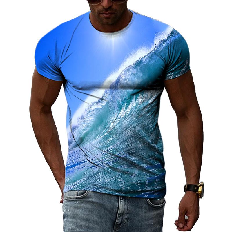 Ocean Wave Pattern T-Shirts Summer Fashion Beach Short Sleeve 3d Printed Top Loose Casual Round neck Holidaywear Mens Tees