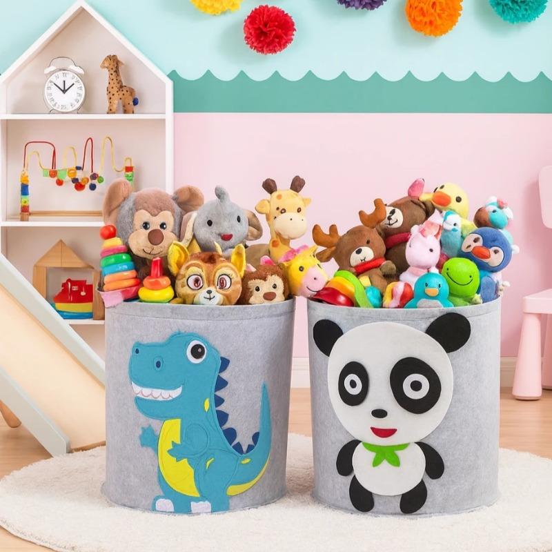 1/2/3/5PCS Baby Storage Basket Panda Dinosaur Cartoon Felt Organizer Laundry Dirty Clothes Bucket Toy Storage Box Gift Ideas