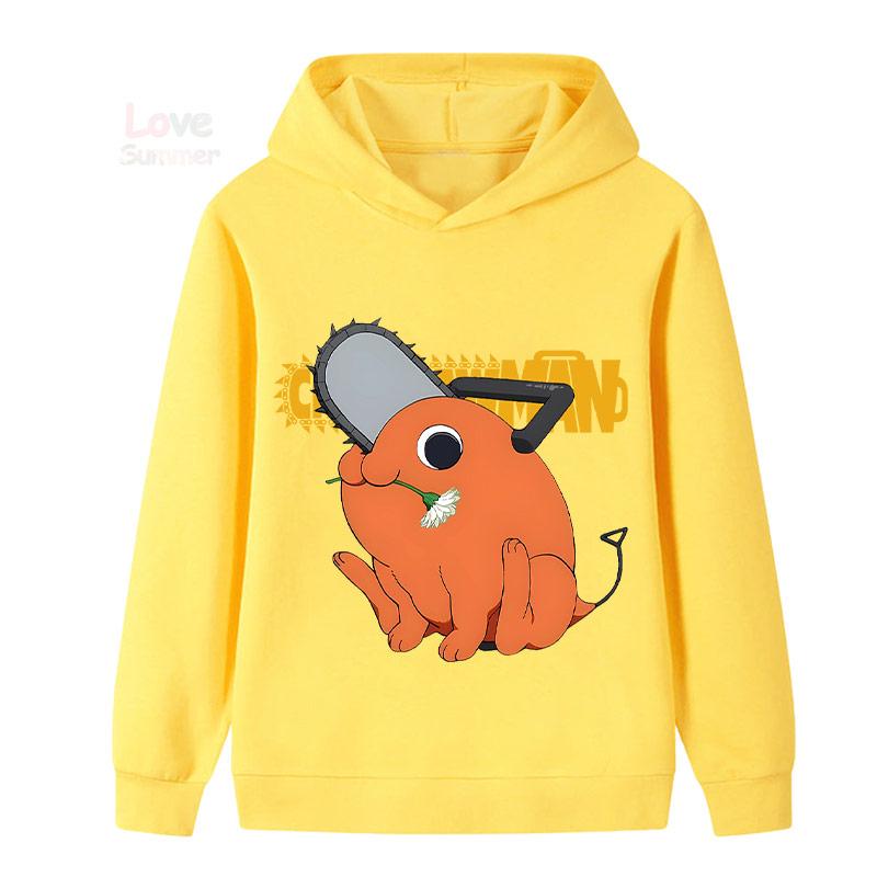 Japanese Anime Chainsaw Man Children Boys Girls Retro Hoodie Cartoon Denji Pochita Funny Graphic Jacket Kids Manga Coat