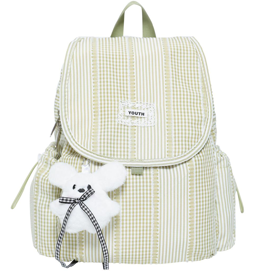 Korean-style canvas backpack for students niche checkered college casual small backpack women's flip cover backpack