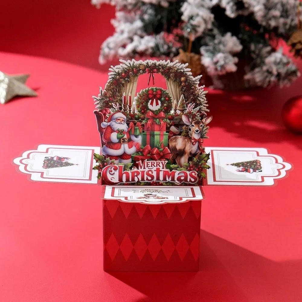 Creative 3D Pop Up Christmas Greeting Cards Santa Claus Surprised Holiday Cards with Envelope Xmas Gift Cards Invitations