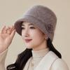 New Middle-aged and Elderly Women's Rabbit Fur Knitted Basin Hat Autumn and Winter Outdoor Riding Warm Ear Protector Wool Hat
