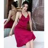 Summer ice silk royal sister style nightdress thin sexy suspender skirt with shawl loungewear women's high-end pajamas set