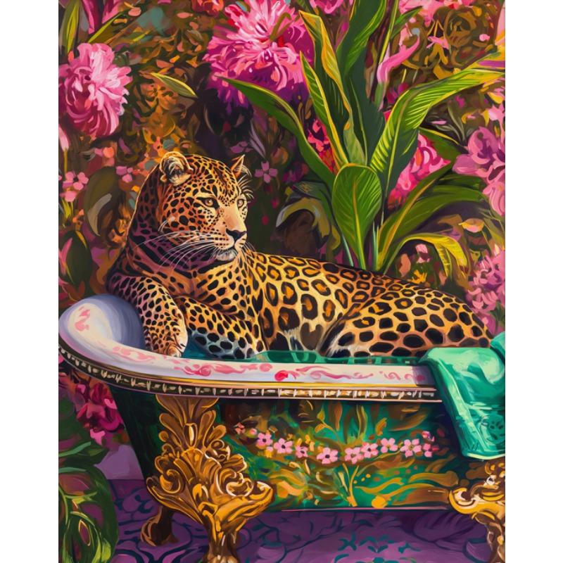 

Tiger Lion Leopard Bathroom Decor Canvas Painting Showering Lion Leopard Aesthetic Prints Tropic Floral Animal Wall Decoration 21cm×30cm NoFrame