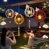 Decorative Lantern Kit DIY for Mid-Autumn Festival Hollow Wooden Rotating Ring Handmade Toy with Rabbit LED Candle Tassels Hanging Ornament