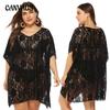 Robe de plage en dentelle pour femmes, grande taille, Sexy, ajouré, transparente, col en v, fendue, Cover-Up pour les maillots de bain