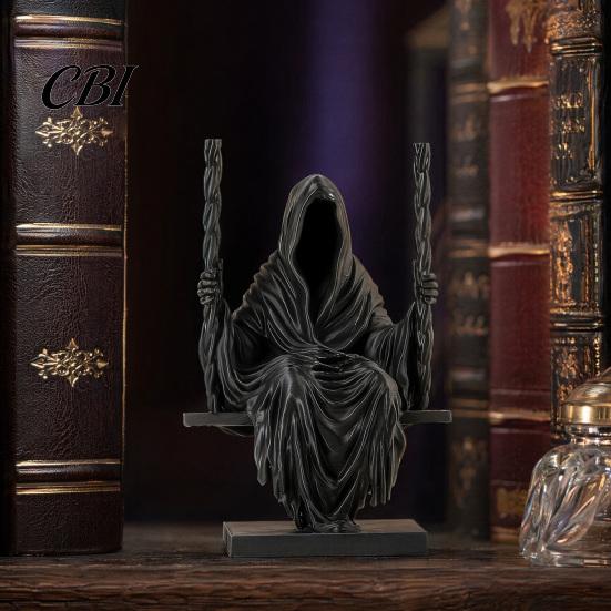 Dark Gothic Decor 3D Printed Sitting Reaper Statue, Faceless Man In Black Robe On Figurine Swing Figurine, Cloak Sculpture Ornament, Style Decoration