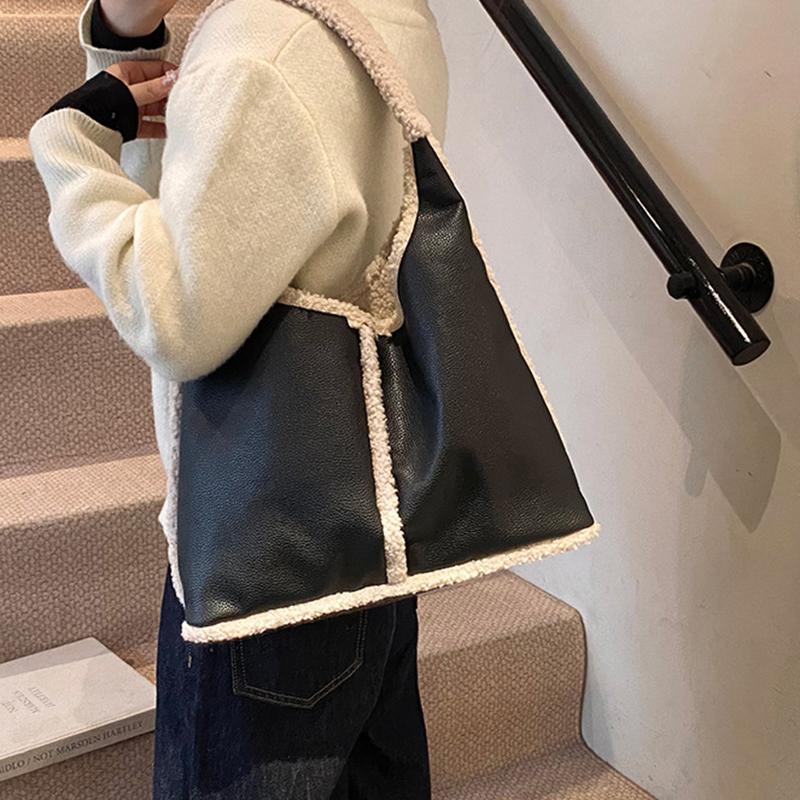 Trendy Brand Designer Lamb Wool Shoulder Bag Bucket Women Handbags And Purse Winter Lady's Leather Underarm Tote Bag