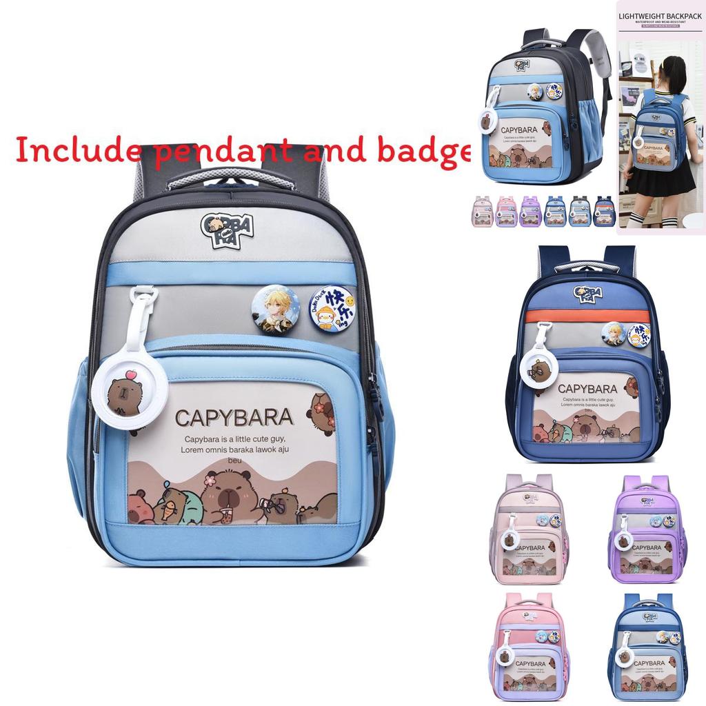 Capybara Pattern School Backpack For Kids With Durable Oxford Material And Comfortable Archshaped Shoulder Straps