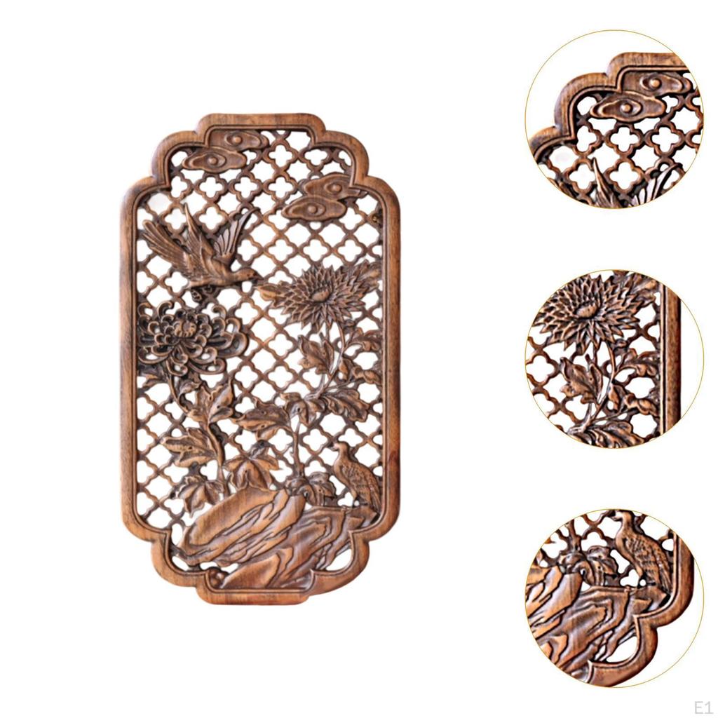 Carved Wood Wall Panel Home Decor Accent Four Gentlemen - Chrysanthemums Hanging Piece