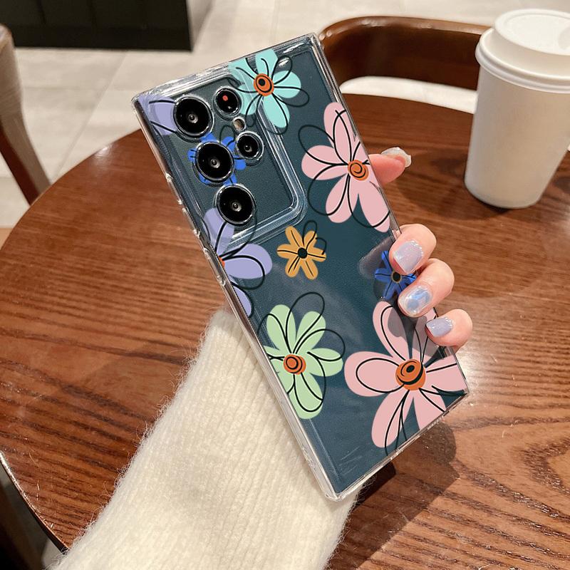 Creative Flowers Pattern Phone Case For Samsung Galaxy S26 S25 S24 S23 Ultra S22 Plus S24 S21 FE S25Edge Transparent Soft Cover