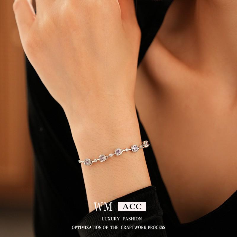 Geometric Square Zircon Crystal Bracelet Women Minimalist Elegant Adjustable Chain Jewelry Gift